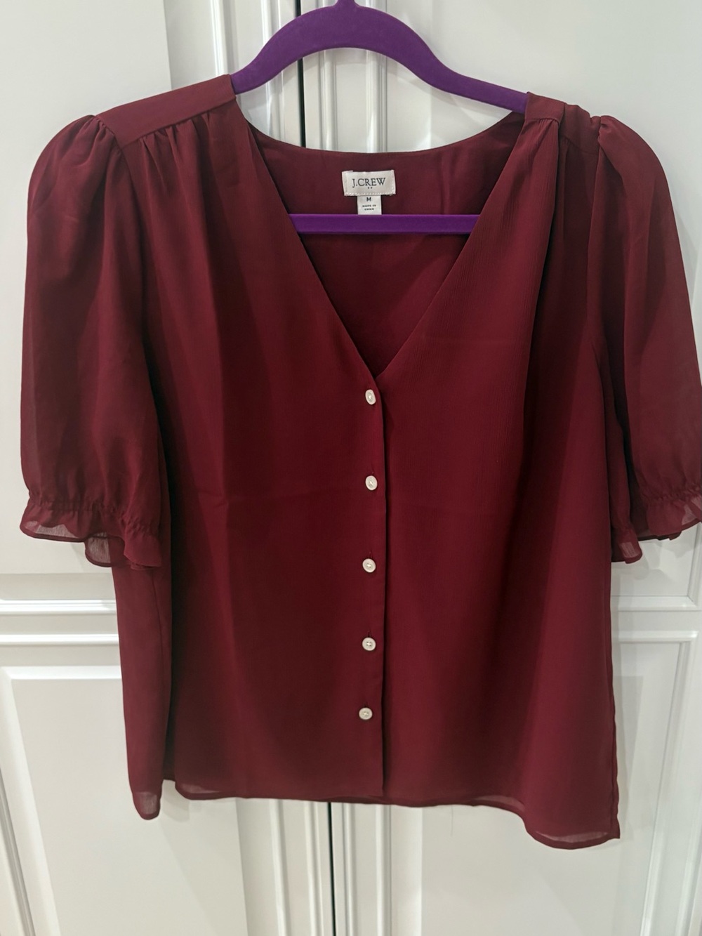 J. Crew Factory Burgundy Button-Front V-Neck Blouse